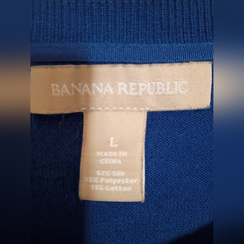 Banana Republic Women's Royal Blue Button-Up‎ Cardigan Silk Blend Sz L - Picture 2 of 6